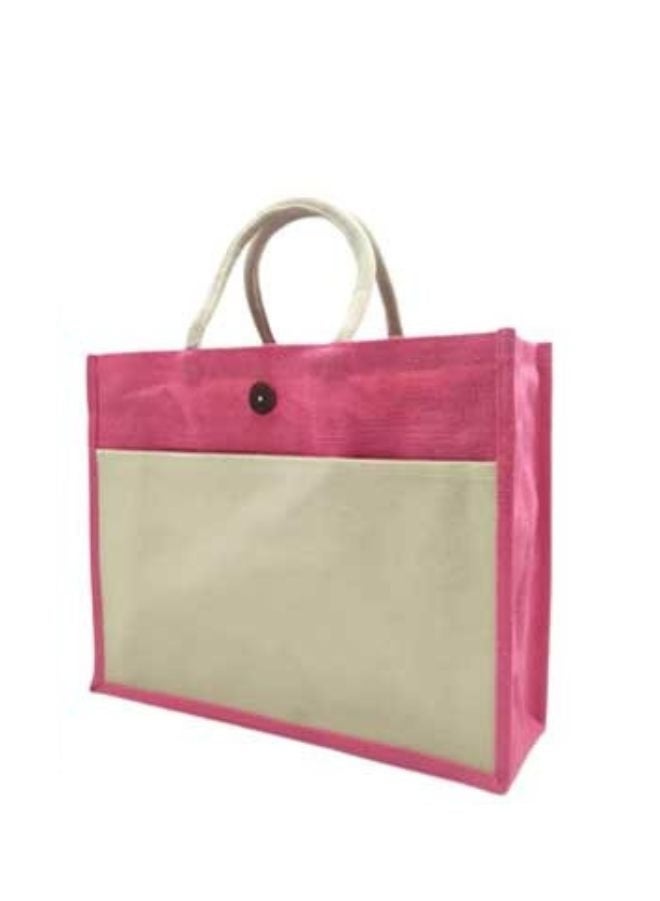 Fatio Set of 10 Eco-Friendly Jute Canvas Bags – Cream and Pink, Durable & Stylish - Image 1